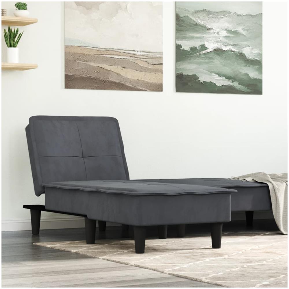 Chaise Longue In Velluto Grigio Scuro - Foto 1