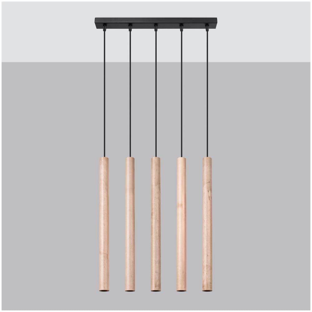 Lampada A Sospensione Pastelo 5l Legno Sl. 1269 - Moderno Lampade A Sospensione Legna 100x45x5 Cm - Foto 2