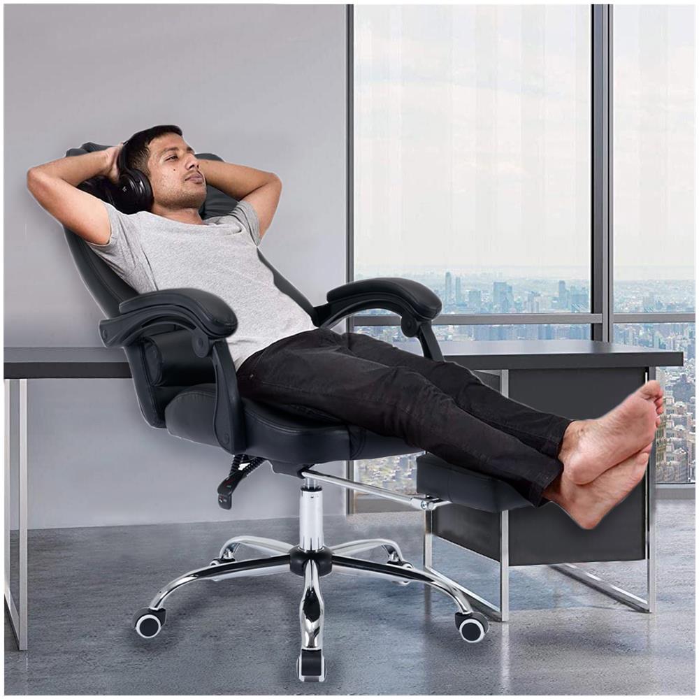 Sedia Presidenziale Da Ufficio Nero Poltrona Scrivania Girevole E Poggiapiedi - Foto 2