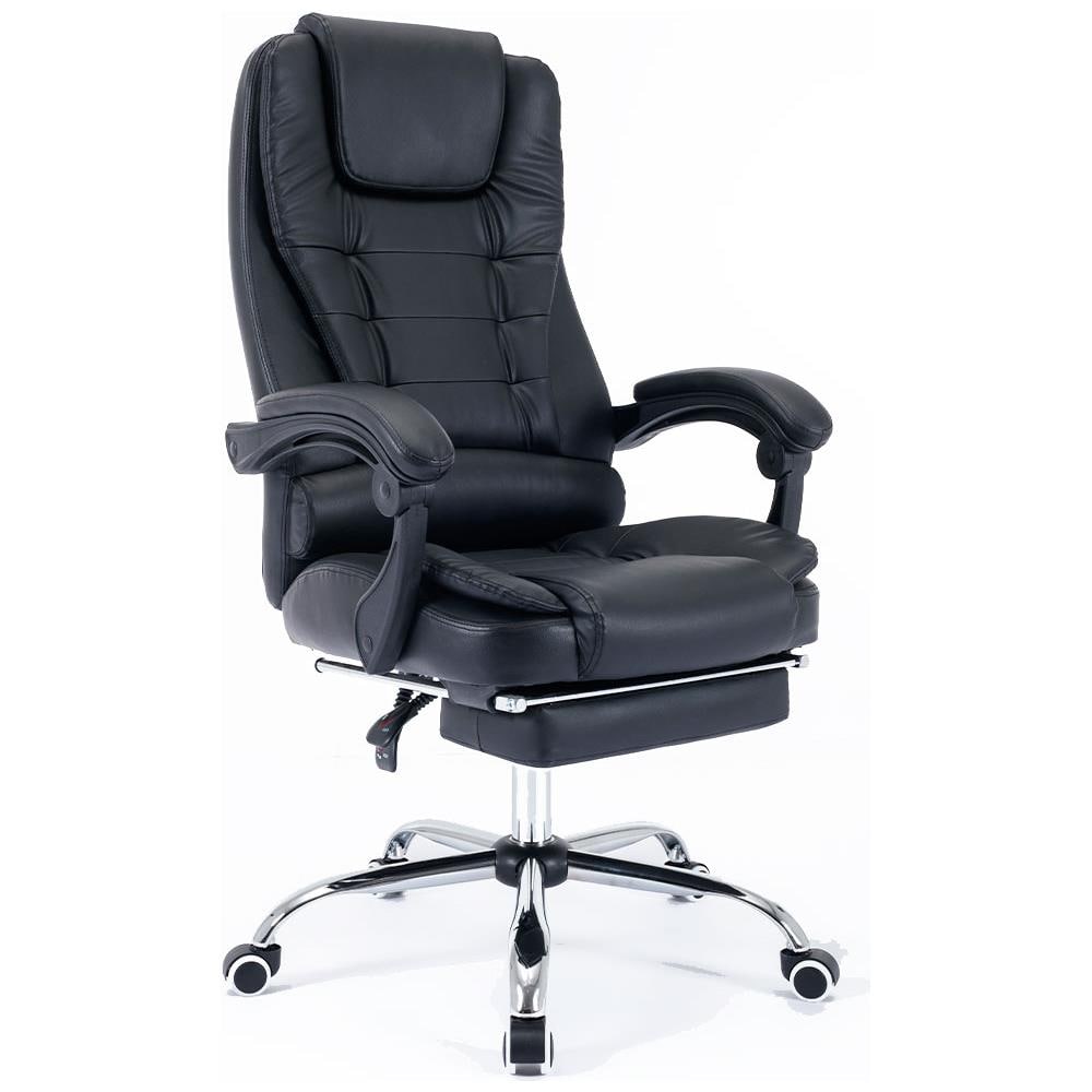 Sedia Presidenziale Da Ufficio Nero Poltrona Scrivania Girevole E Poggiapiedi - Foto 1