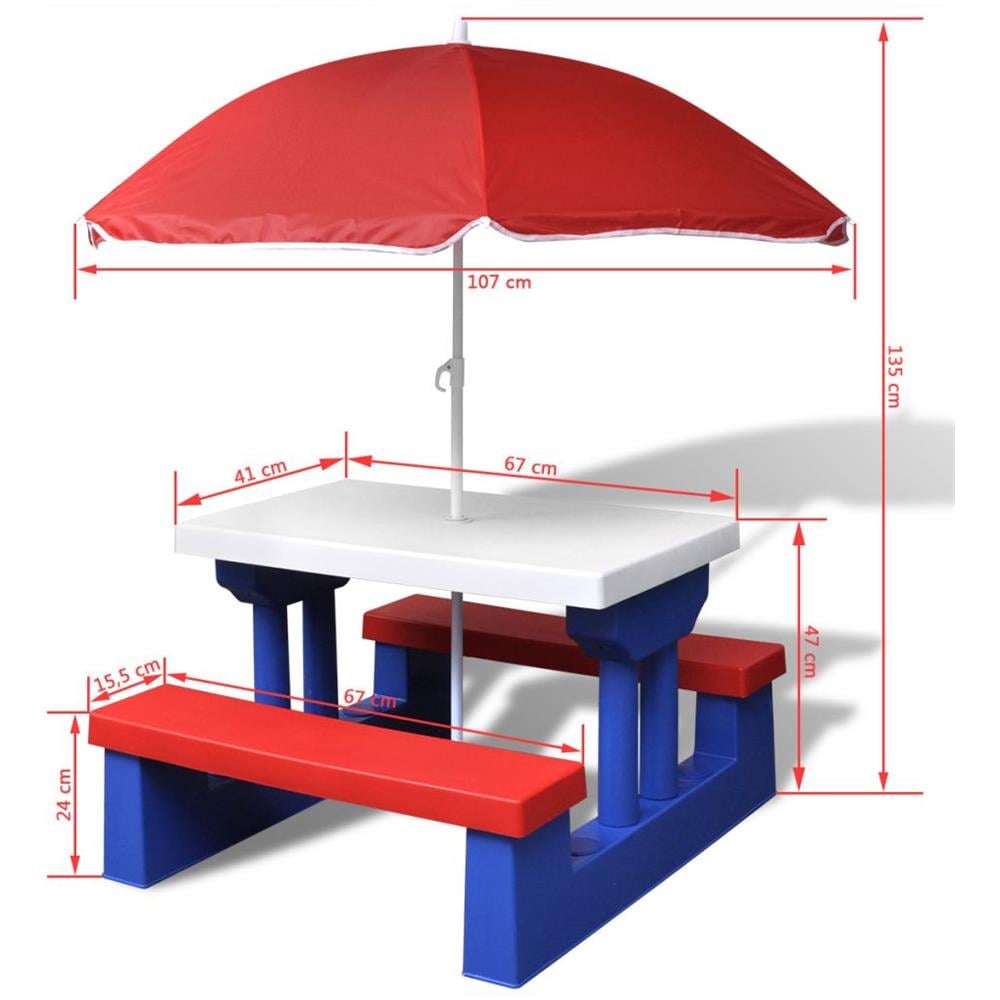 Tavolo e Panchine Picnic per Bambini con Parasole Multicolore - Foto 13