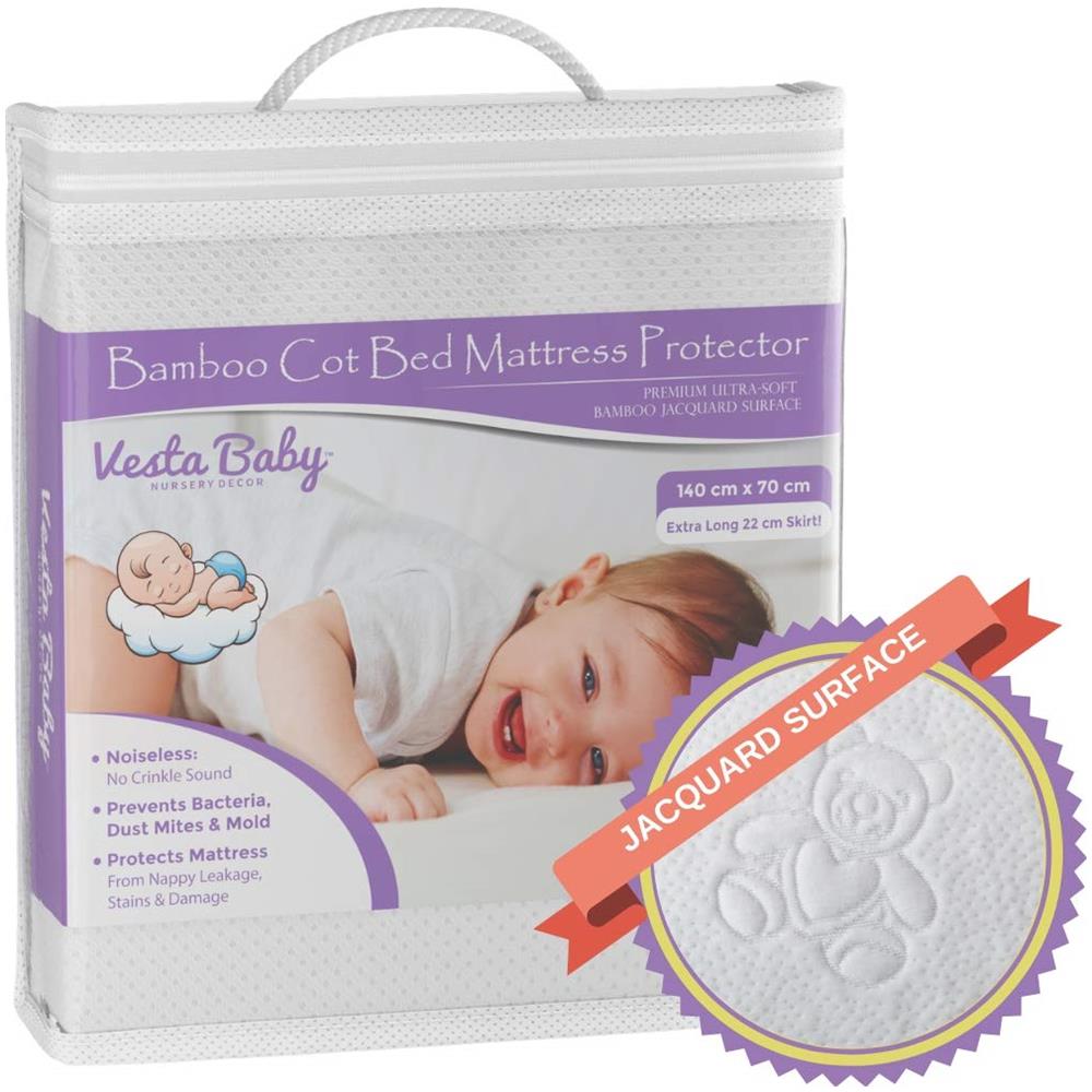 Premium Culla Materasso Protector Noiseless Impermeabile Rilievo Coperchio Montato Foglio Di Bamb Naturale Silenzioso Topper Per Bambino Del Bambino Dei Bambini Cotbed 70 X 140 Cm - Foto 1