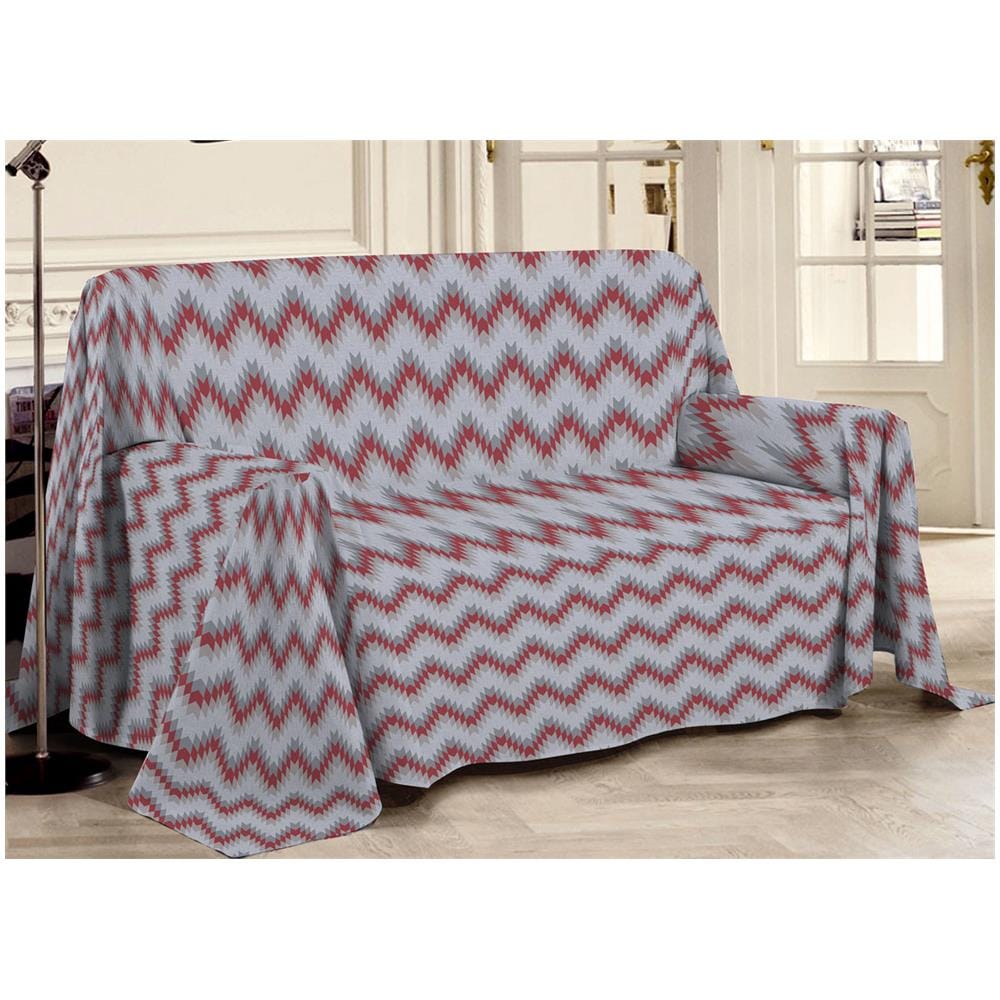 Telo Arredo Multiuso Linea Pensieri Delicati In 100% Cotone Dis Zig Zag 7672 Singolo Rosso - Foto 1