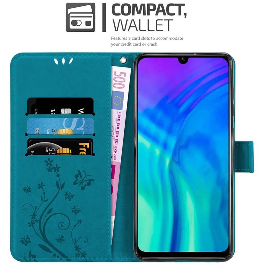 Custodia Compatibile Con Honor 20 Lite In Blu Fiore - Coperchio Protettivo In Design Floreale Con Chiusura Magnetica, Funzione Stand E Slot Per Carte - Foto 2