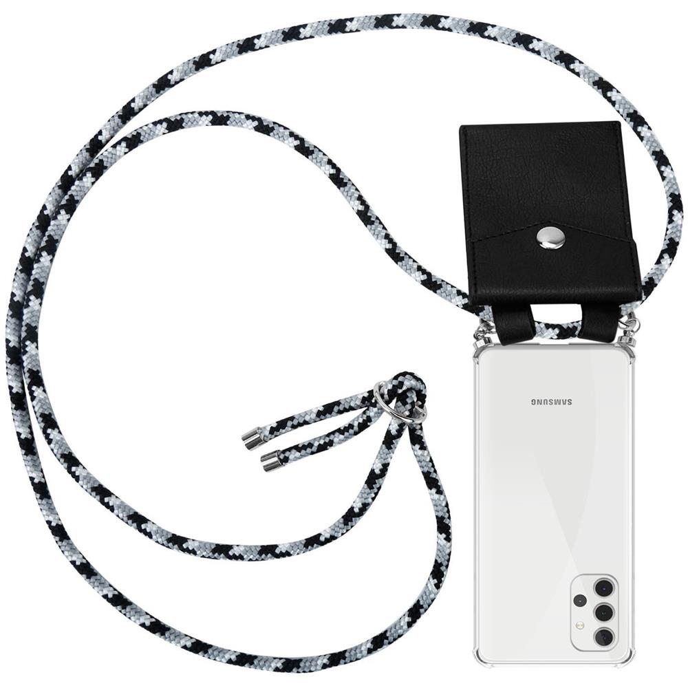 Catena Di Telefoni Cellulari Compatibile Con Samsung Galaxy A32 5g In Nero Camouflage - Coperchio Protettivo In Silicone Con Anelli D'argento, Cinturino In Corda E Custodia Staccabile - Foto 1