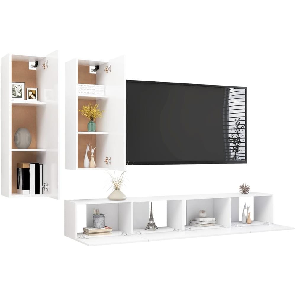 Set di Mobili Porta TV 4 pz Bianco in Legno Multistrato - Foto 3