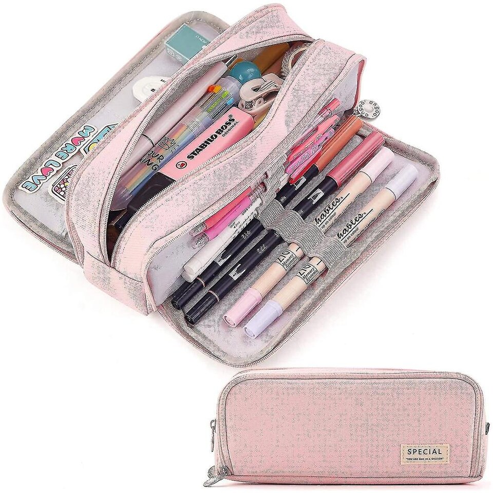 SUPERTOOL Astuccio A Rete Trasparente Con Cerniera – Portatile E Capiente Per Cancelleria, Trucco E Viaggi (Rosa, 1 Pezzo)