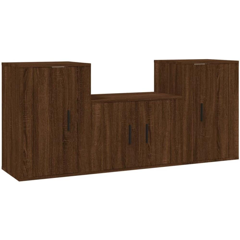 Set Mobili Porta Tv 3 Pz Rovere Marrone In Legno Multistrato - Foto 2