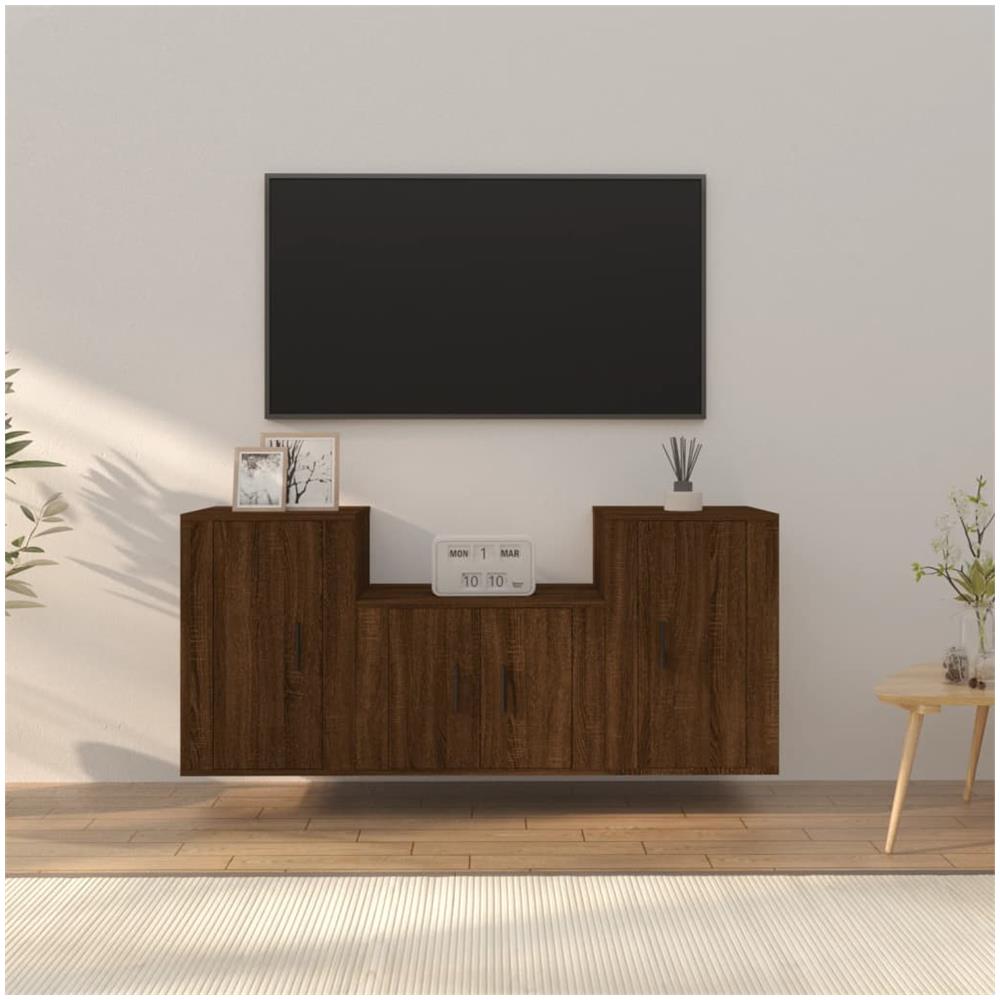 Set Mobili Porta Tv 3 Pz Rovere Marrone In Legno Multistrato - Foto 1