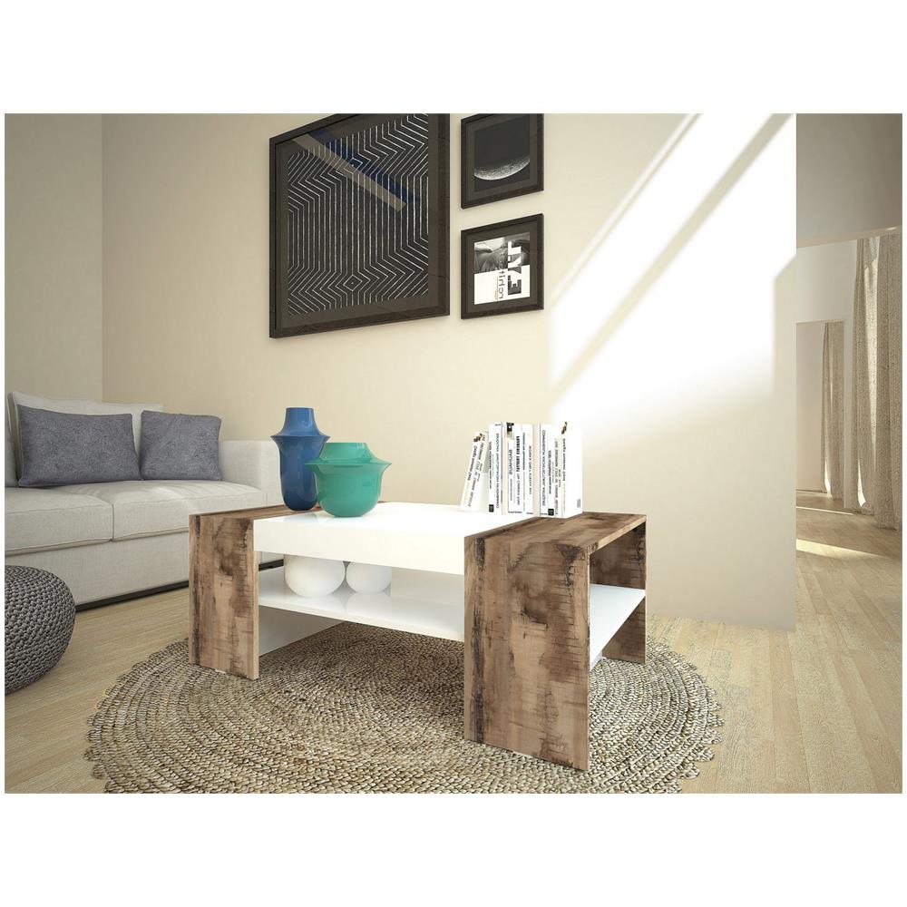 Tavolino Da Salotto Jonni, Tavolo Basso Da Caffè, Mobiletto Portariviste, 100% Made In Italy, Cm 110x60h40, Bianco Lucido E Acero - Foto 1