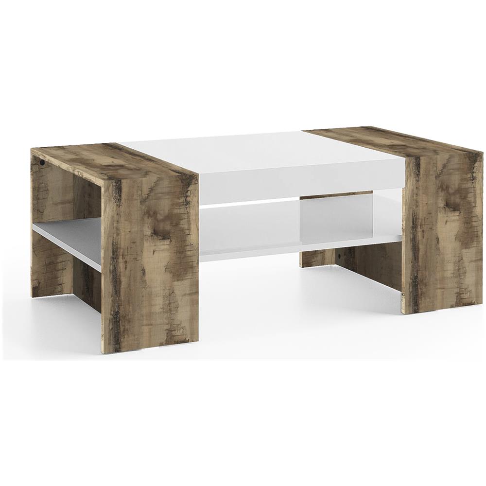 Tavolino Da Salotto Jonni, Tavolo Basso Da Caffè, Mobiletto Portariviste, 100% Made In Italy, Cm 110x60h40, Bianco Lucido E Acero - Foto 2