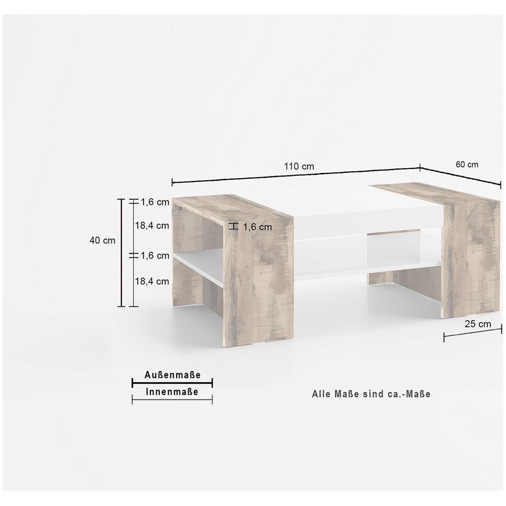 Tavolino Da Salotto Jonni, Tavolo Basso Da Caffè, Mobiletto Portariviste, 100% Made In Italy, Cm 110x60h40, Bianco Lucido E Acero - Foto 3