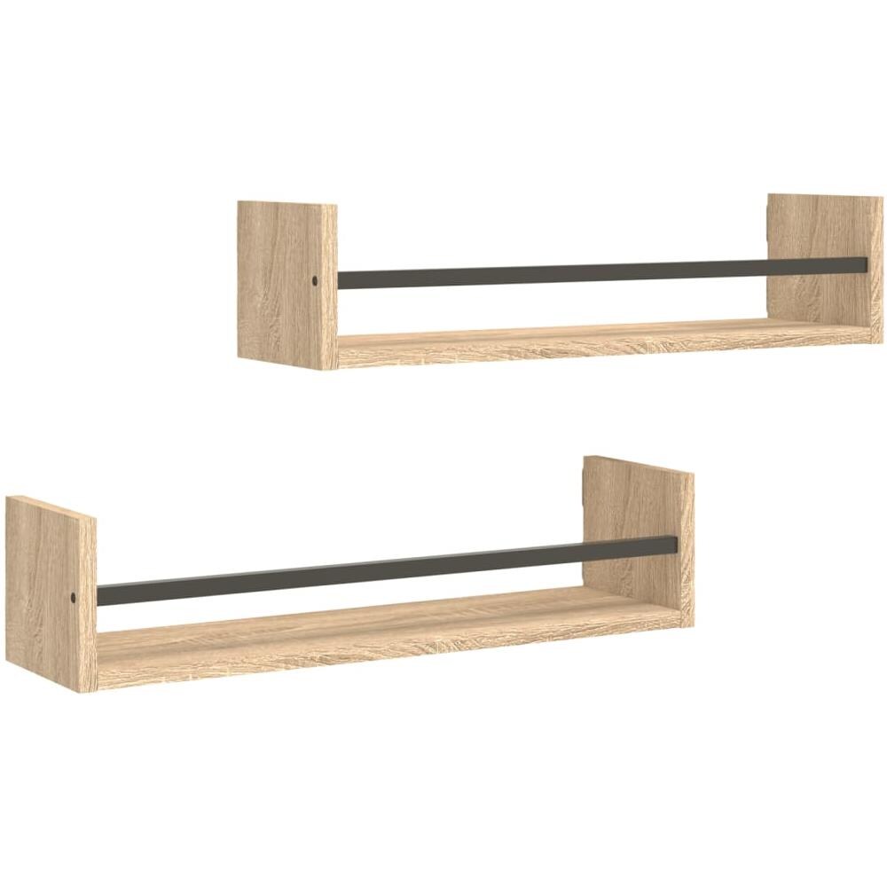 Mensole A Parete Con Aste 2pz Rovere Sonoma 60x16x14 Cm - Foto 2