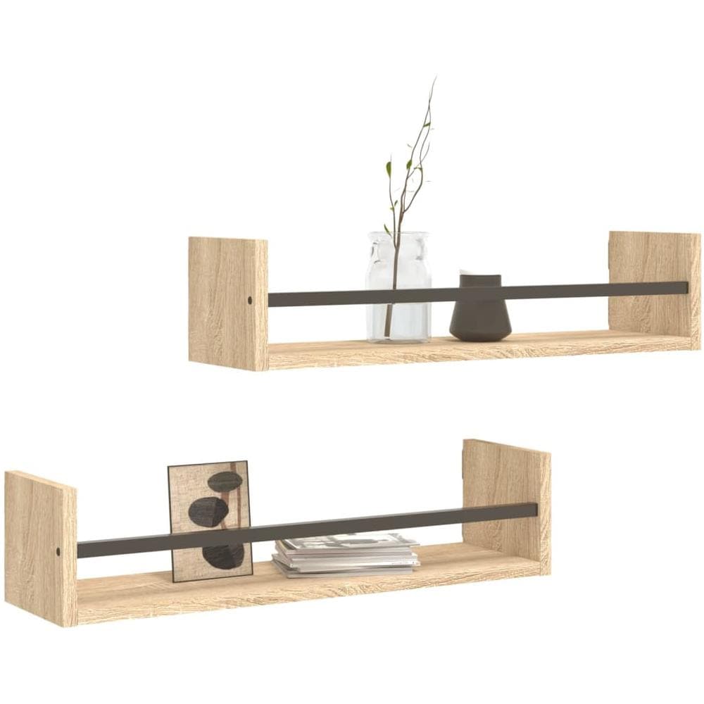 Mensole A Parete Con Aste 2pz Rovere Sonoma 60x16x14 Cm - Foto 3