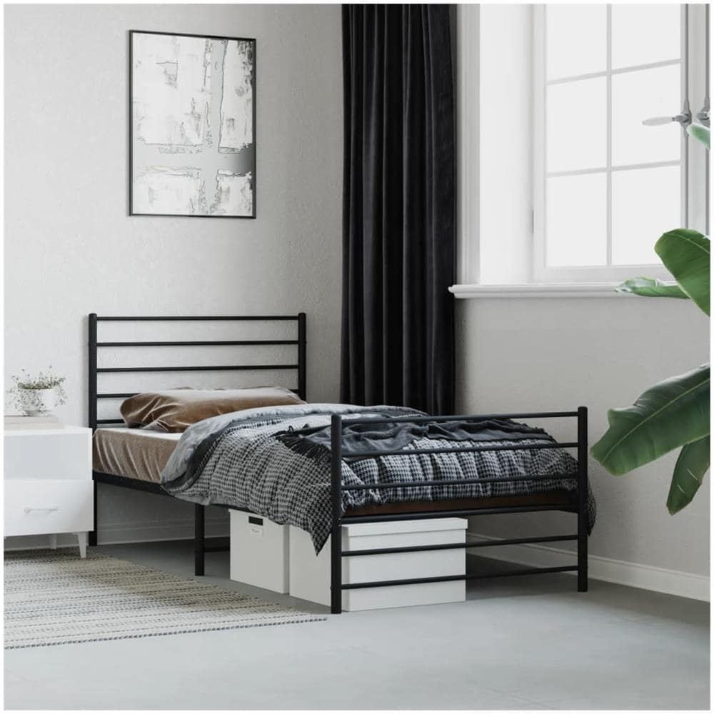 Giroletto Con Testiera E Pediera Metallo Nero 80x200 Cm - Foto 1