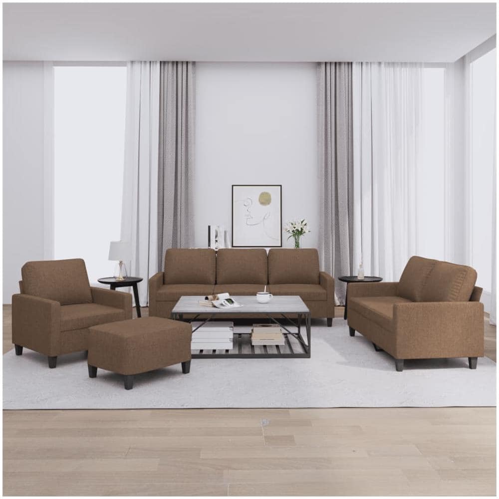 Set Di Divani 4 Pz Con Cuscini Marrone In Tessuto - Foto 1
