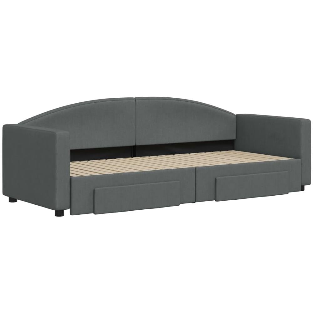 Divano Letto Estraibile Cassetti Grigio Scuro 80x200cm Tessuto - Foto 2
