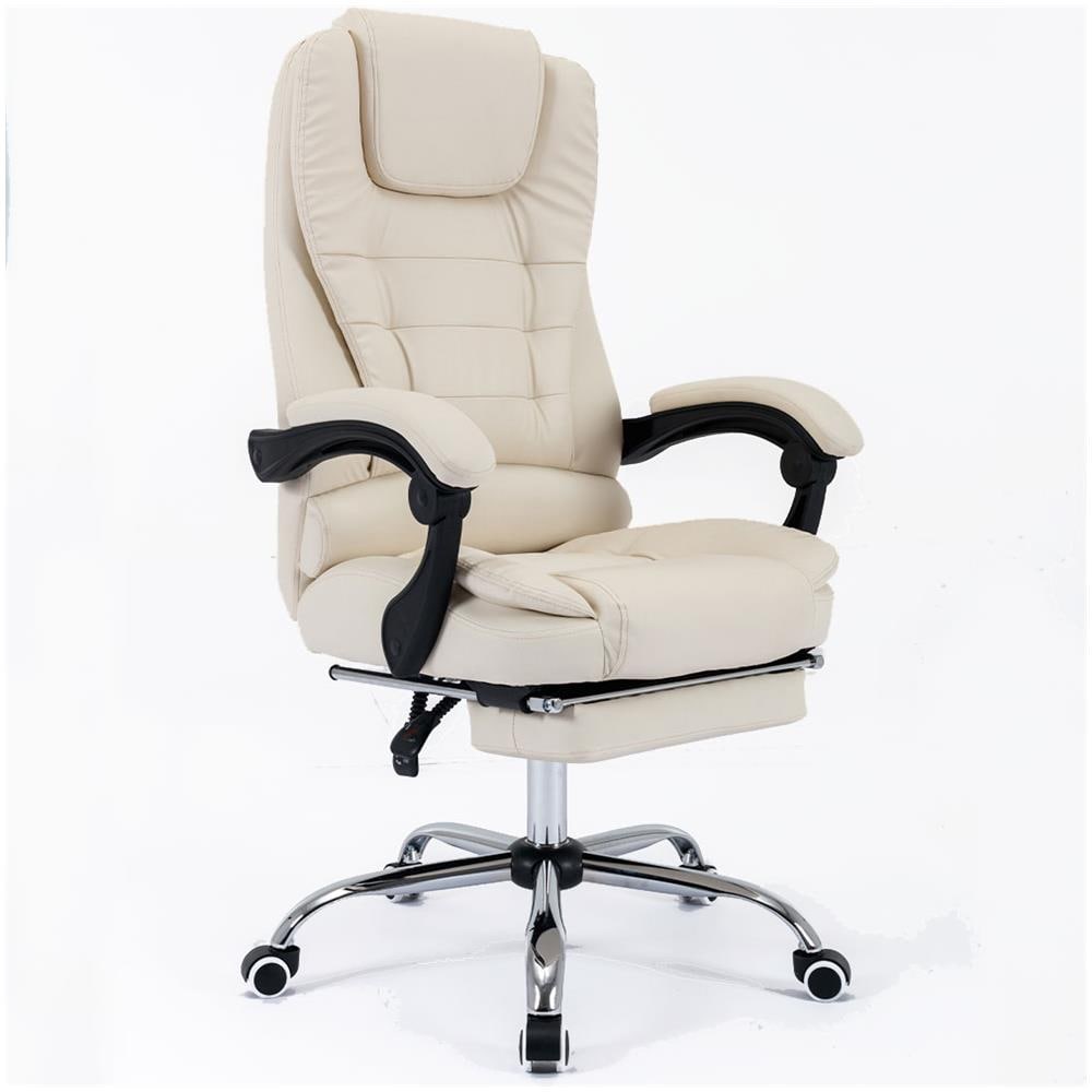 Sedia Presidenziale Da Ufficio Crema Poltrona Scrivania Girevole E Poggiapiedi - Foto 1