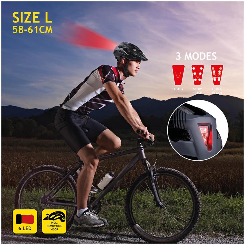 Casco da Bicicletta Caschetto Regolabile da 58-61 cm Taglia L Illuminazione Led - Foto 2