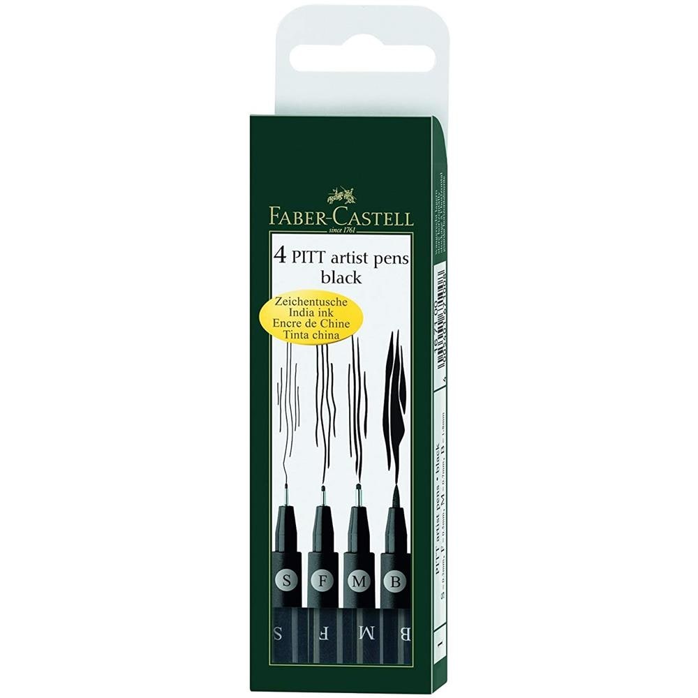 Faber Castell 167100 Penna China Pitt Artist Pen Nero Set 4 (S, F, M, B)  - Foto 1