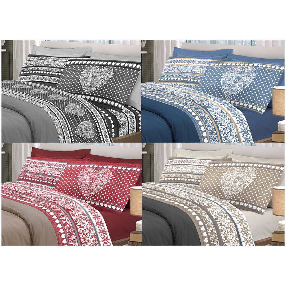 Completo Lenzuola Linea Pensieri Delicati 100% Cotone Disegno New Tirolo Matrimoniale Grigio - Foto 2