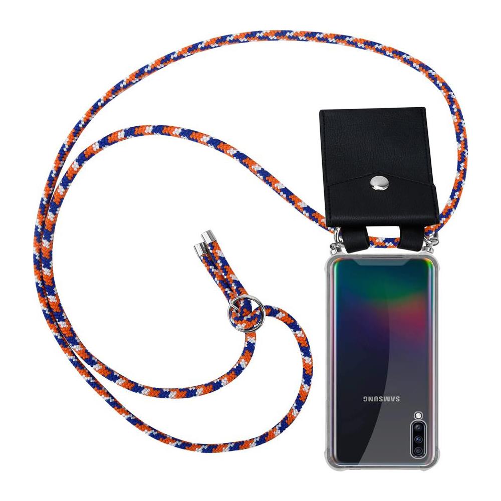 Catena Di Telefoni Cellulari Compatibile Con Samsung Galaxy A70 In Arancio Blu Bianco - Coperchio Protettivo In Silicone Con Anelli D'argento, Cinturino In Corda E Custodia Staccabile - Foto 1