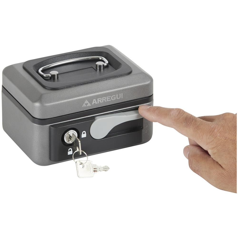 Popup C9716 Cassetta Di Sicurezza Con Chiave E Pulsante Per Contare E Trasportare Denaro | Cassetta Portavalori In Acciaio Con Vassoio Portamonete | Cassaforte Portatile Larghezza 15cm | grigio - Foto 2