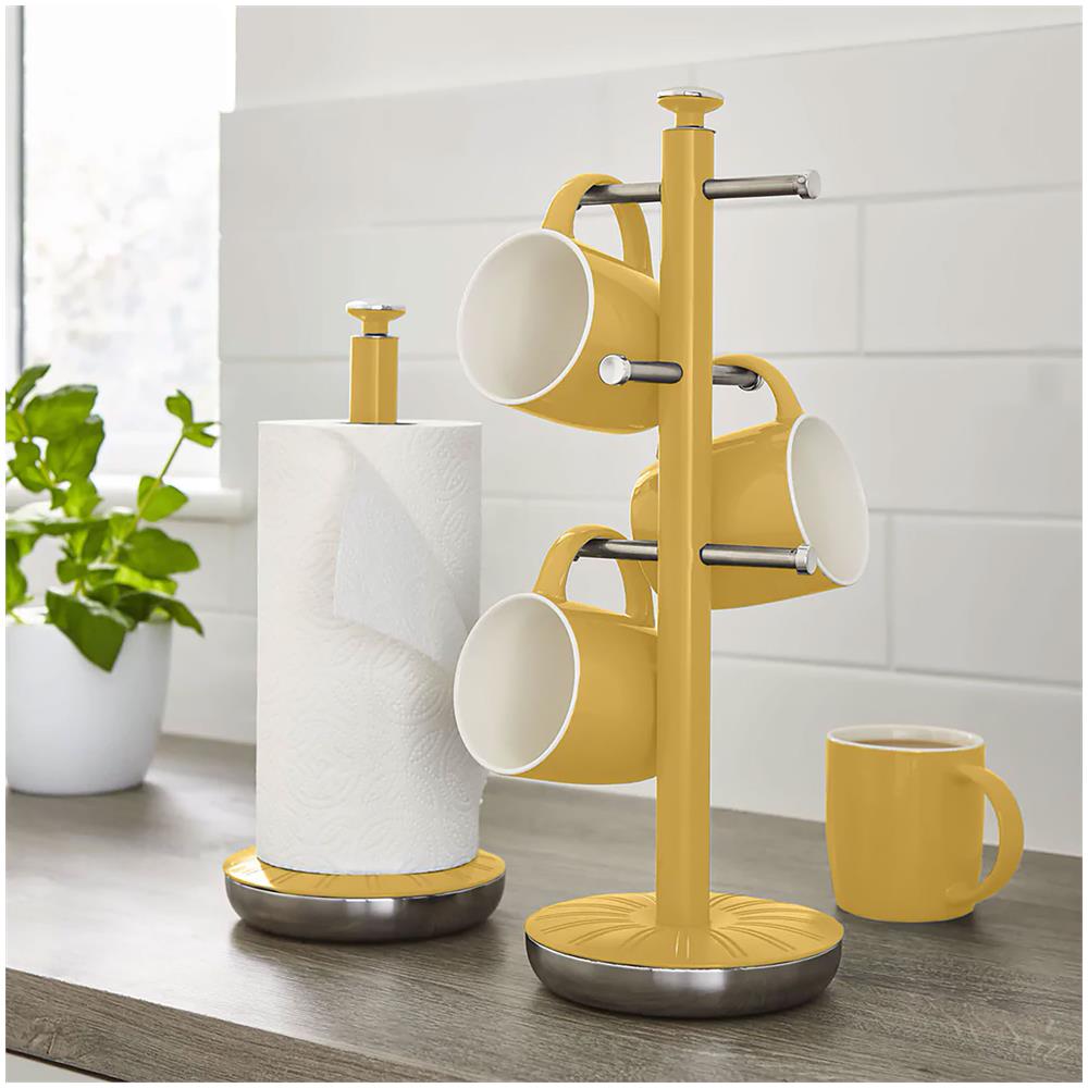 Swka1054yeln Retro Set Di Portarotolo Da Cucina + Portatazze Supporto Per 6 Tazze Di Caffè Giallo - Foto 4