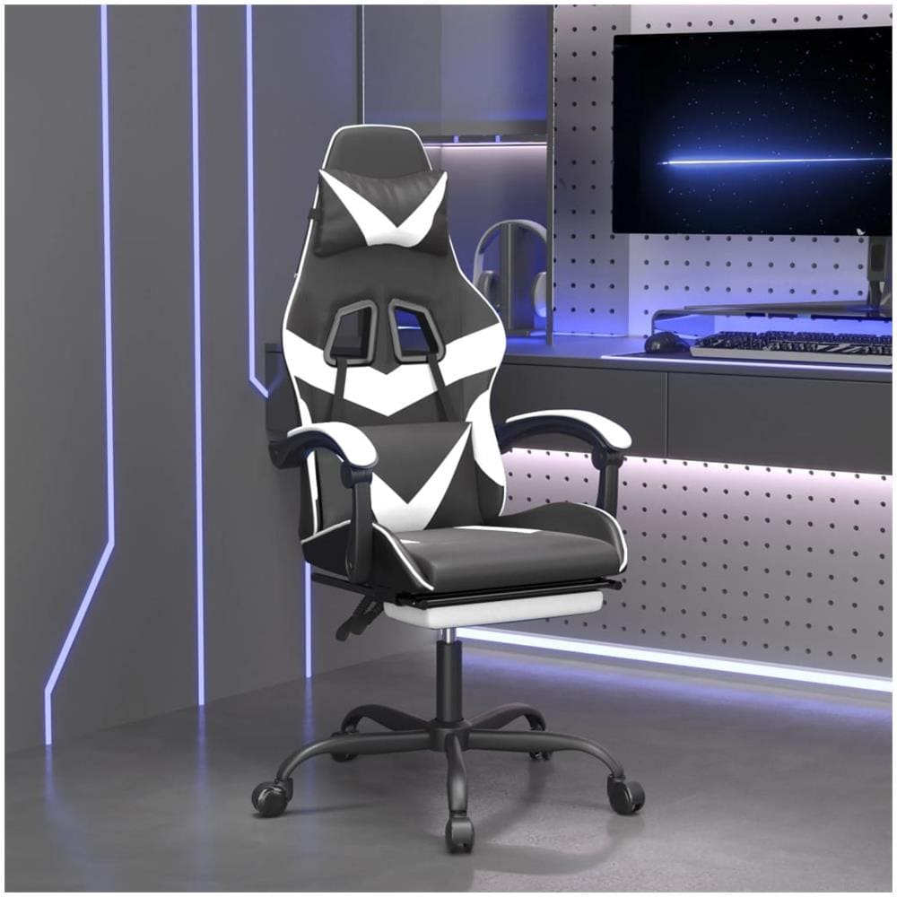 Sedia Da Gaming Con Poggiapiedi Nero E Bianco In Similpelle - Foto 1