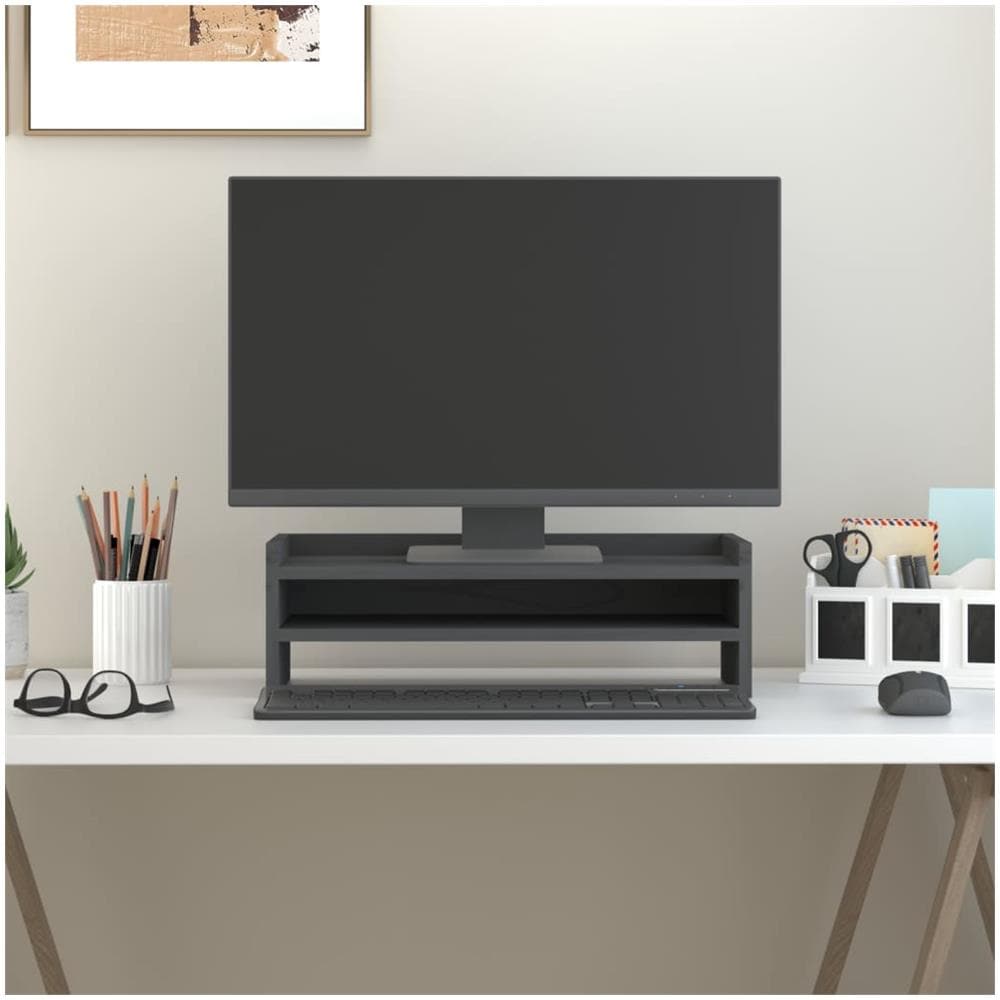 Supporto Per Monitor Grigio 50x24x16 Cm Legno Massello Di Pino - Foto 1