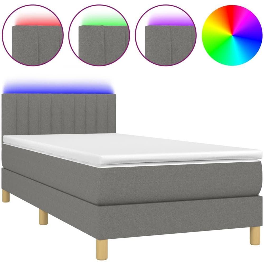Letto A Molle Materasso E Led Grigio Scuro 90x190 Cm In Tessuto - Foto 2