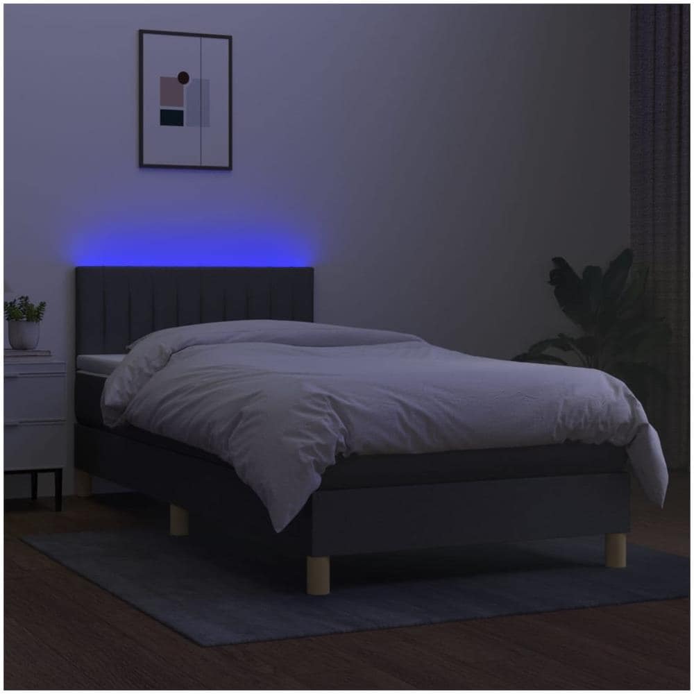 Letto A Molle Materasso E Led Grigio Scuro 90x190 Cm In Tessuto - Foto 3
