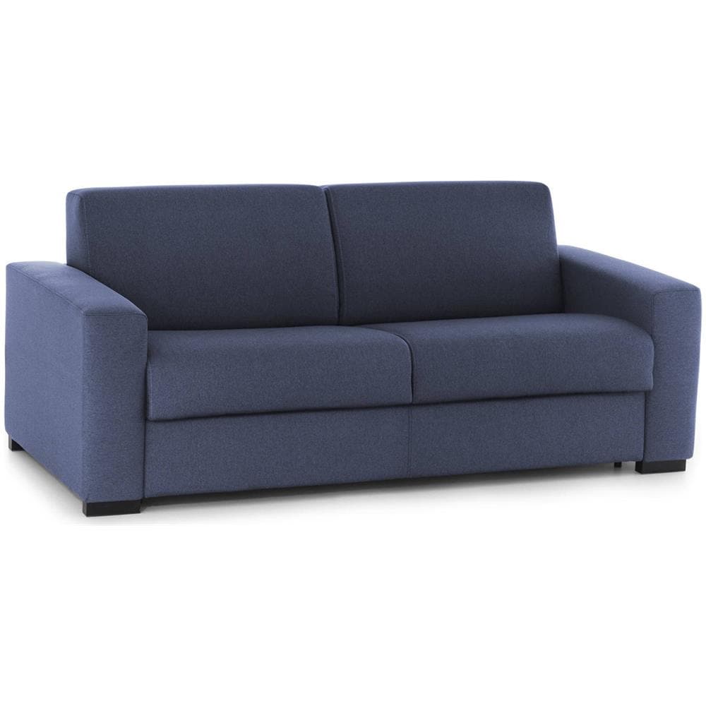 Divano Fisso Mara, Divano A 3 Posti, 100% Made In Italy, Sofà Soggiorno, In Tessuto Imbottito, Con Braccioli Slim, Cm 200x95h90, Blu - Foto 2