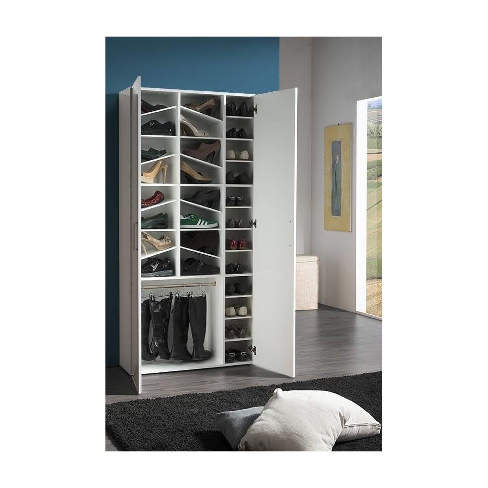 Scarpiera Simone, Mobile Multiuso A 2 Ante E Scaffali Interni, Portascarpe Da Ingresso, 100% Made In Italy, Cm 91x33h190, Bianco Lucido - Foto 4