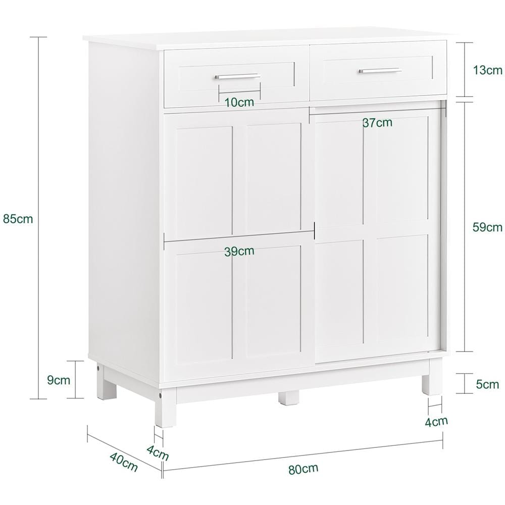 Credenza Con Ante Scorrevoli, Mobile Da Cucina, Armadio Da Soggiorno, Buffet Bianco 80x40x85cm Fsb84-w - Foto 2