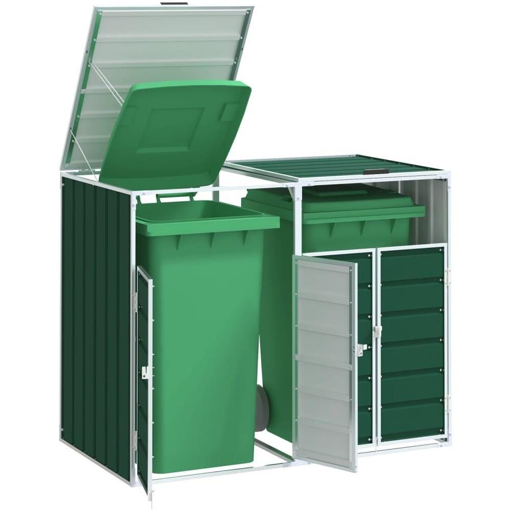 Copribidone con Ruote per 2 Bidoni Verde 144x81x113 cm Acciaio - Foto 2