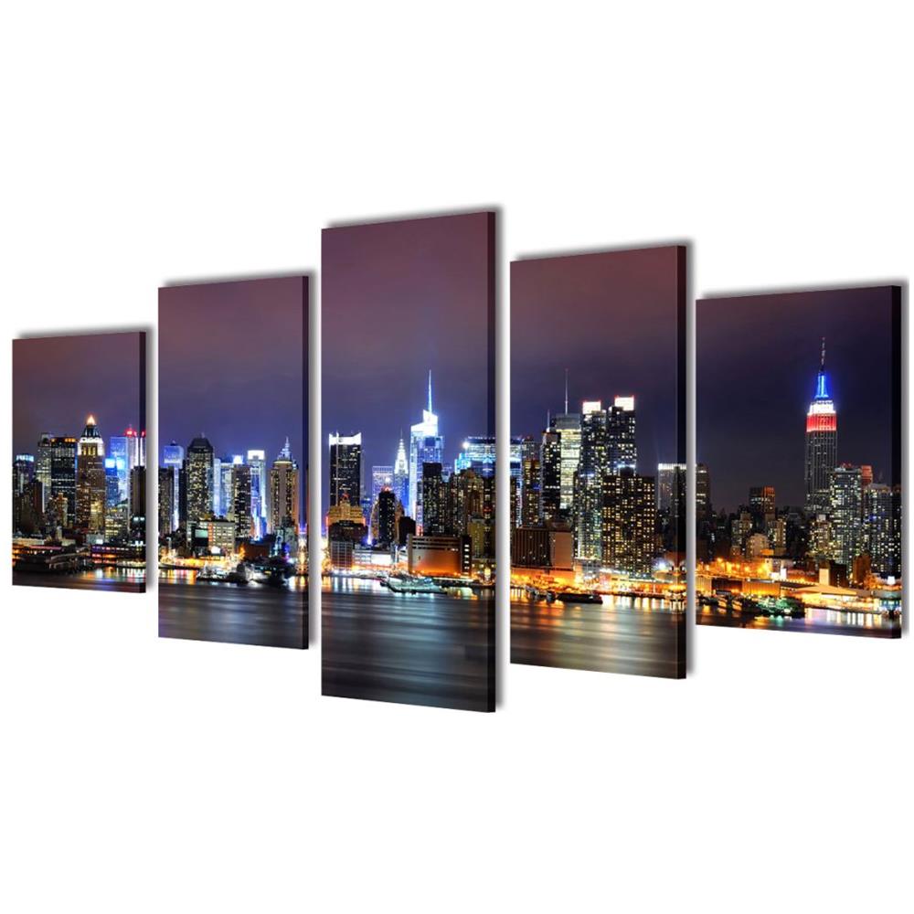 5 Pz Set Stampa Su Tela Da Muro Panorama New York A Colori 100 X 50 Cm - Foto 1