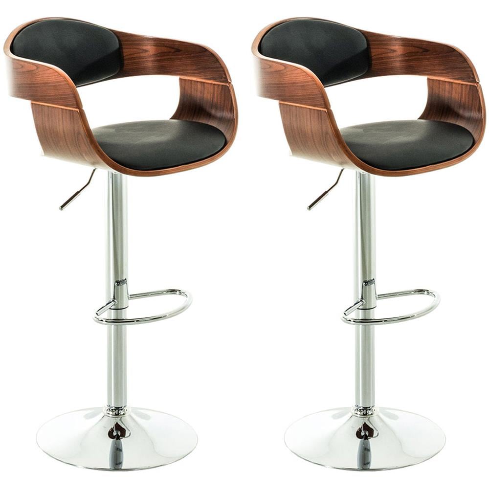 Set 2 Sgabelli rétro Kingston con Braccioli I Sgabelli Bar Girevole 360° in Similpelle E Legno I Coppia Sgabelli Alti Bancone Regolabili 63-77 CM Noce / Nero - Foto 1
