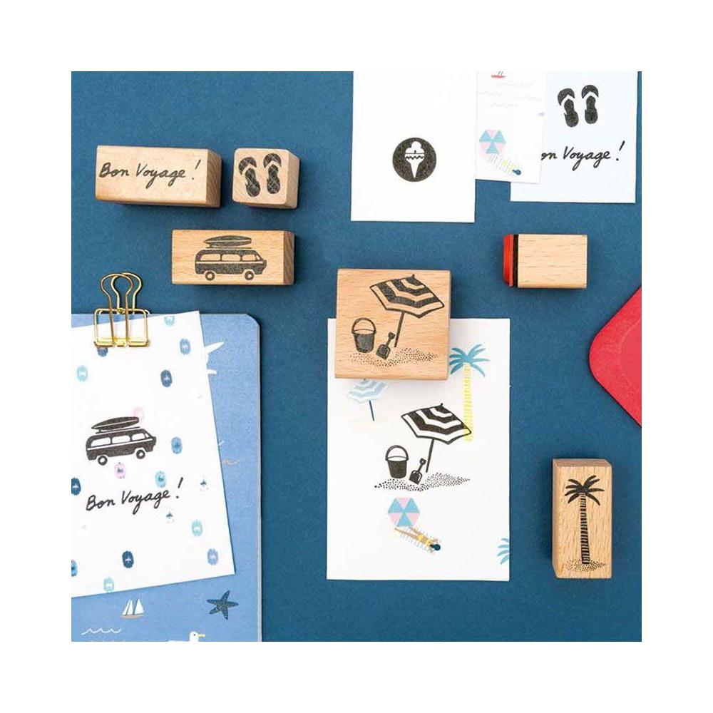 6 Timbri In Legno Con Inchiostratore - Viaggio Di Vacanza - Foto 2