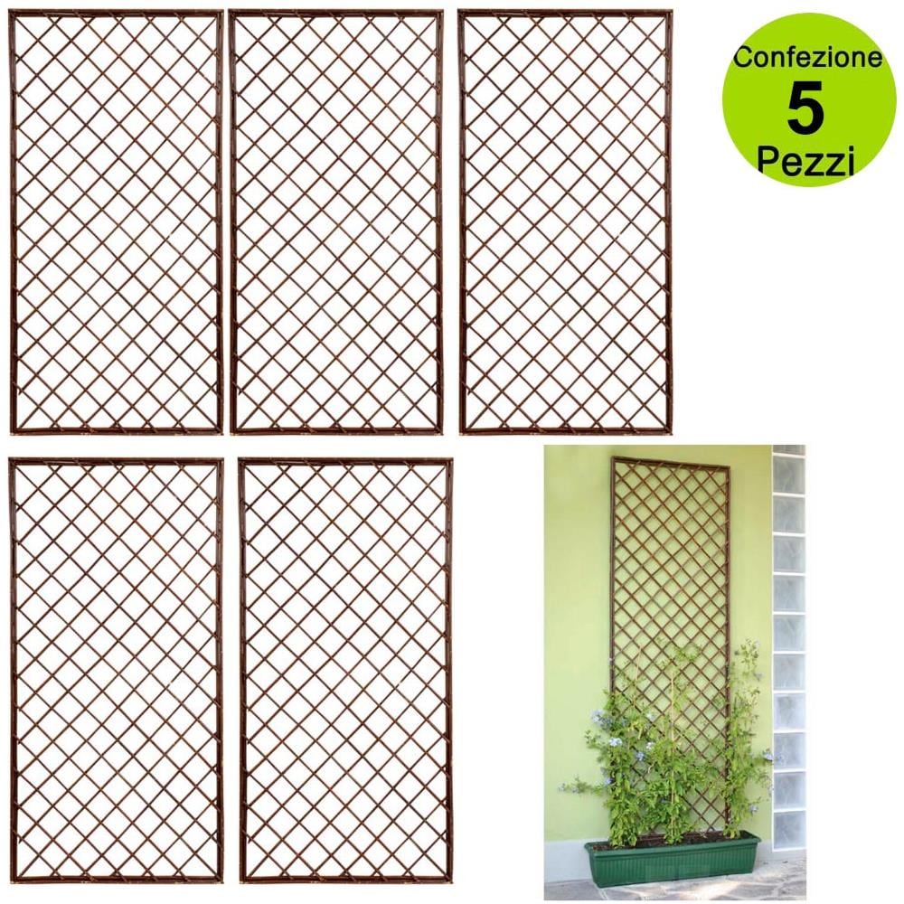 Multipack 5 Pz Tralicci Fissi Rettangolari 0,60 X H 1,50 Metri In Salice Naturale Colore Marrone - Foto 1