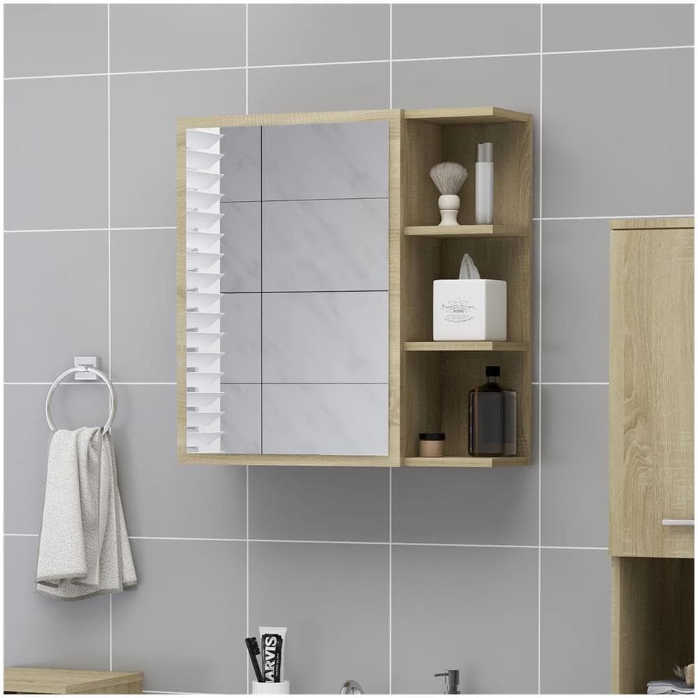 Mobile Bagno con Specchio Rovere Sonoma 62,5x20,5x64Multistrato - Foto 1
