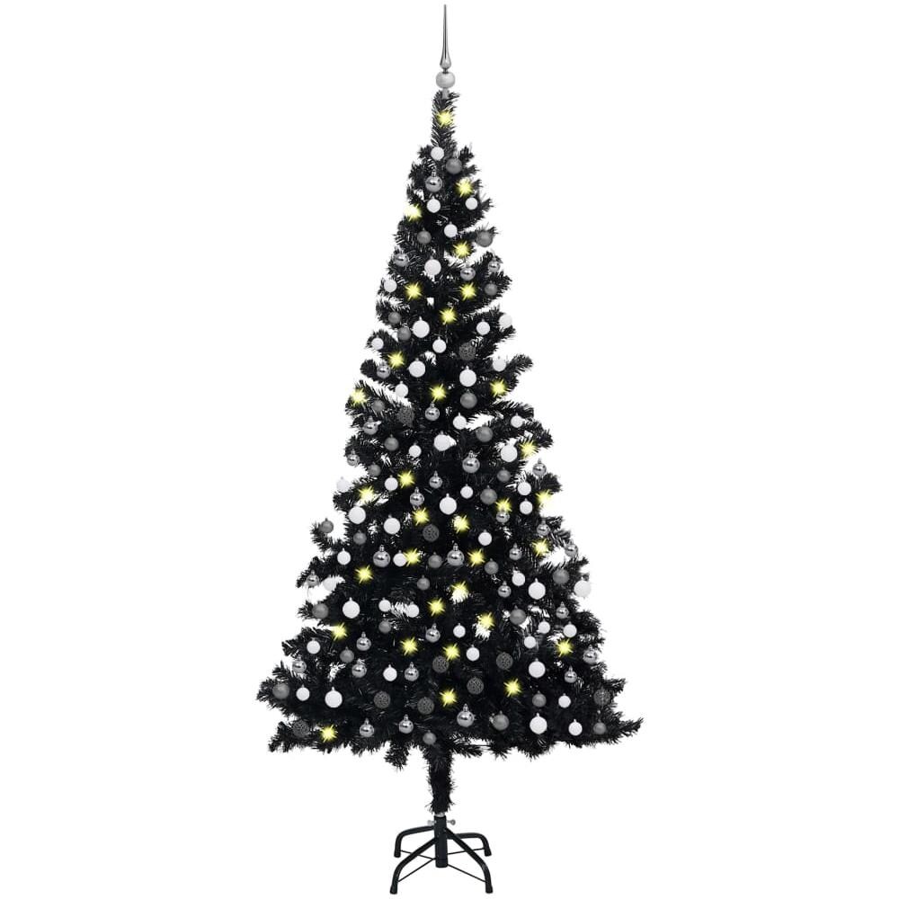 Set Albero Natale Artificiale con LED e Palline Nero 210 cm PVC - Foto 1