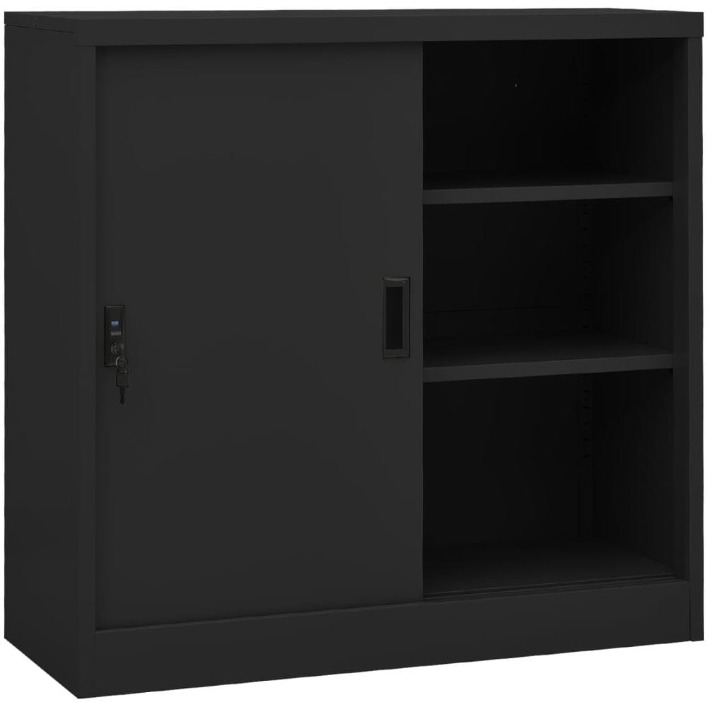 Armadio Ufficio Anta Scorrevole Antracite 90x40x90cm Acciaio - Foto 1