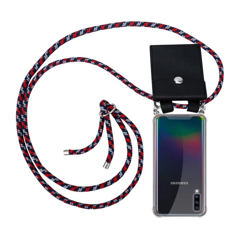 Catena Di Telefoni Cellulari Compatibile Con Samsung Galaxy A70 In Rosso Blu Bianco - Coperchio Protettivo In Silicone Con Anelli D'argento, Cinturino In Corda E Custodia Staccabile - Foto 1