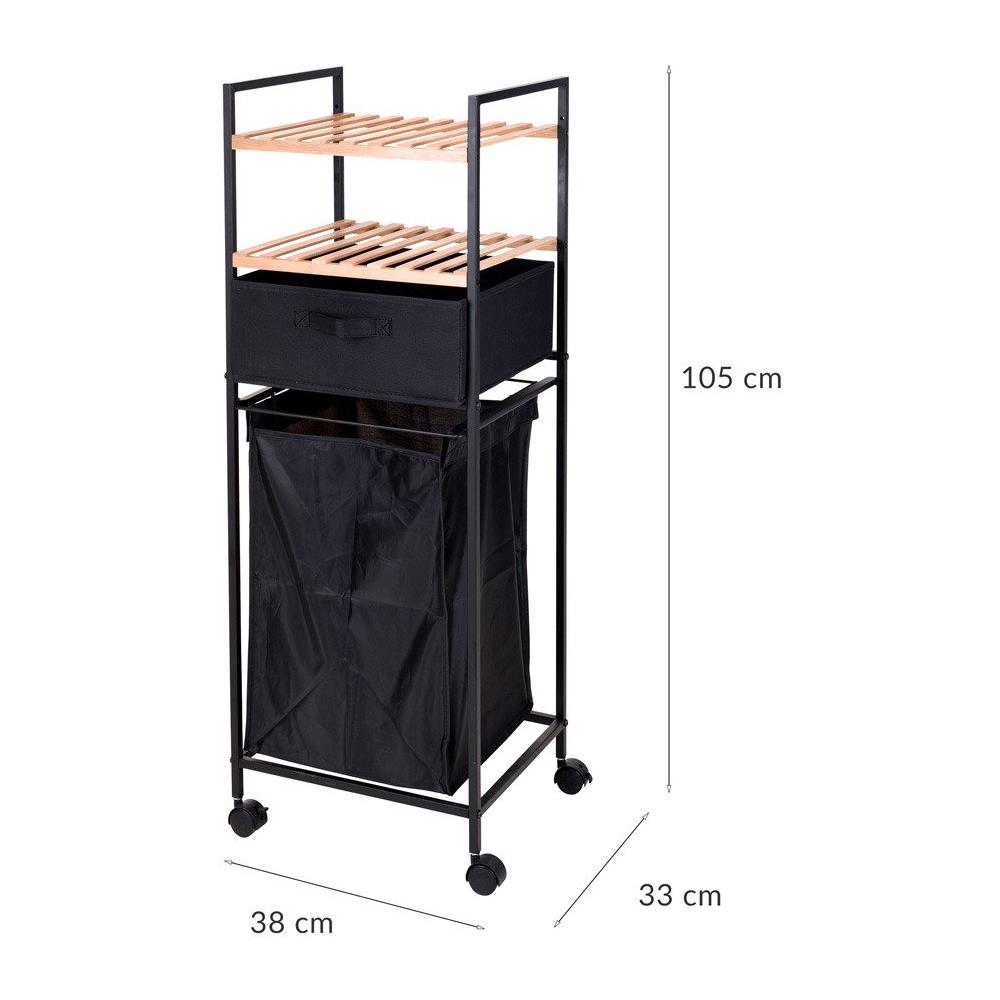 Carrello Da Bagno Con Ripiani E Borsa Per La Biancheria, 2 In 1, Bambù - Foto 2