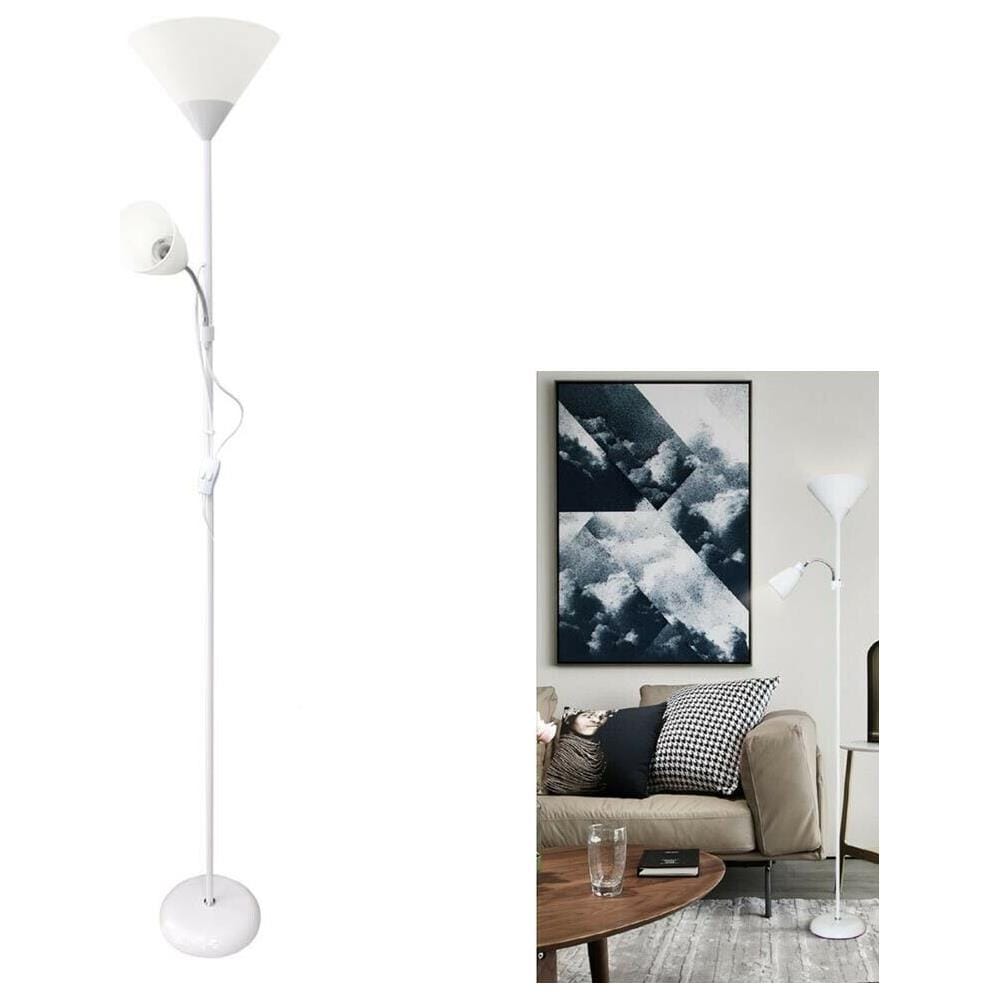 Lampada Piantana Da Terra 2 Porta Lampadina E27 Interruttore On Off Bianca - Foto 1