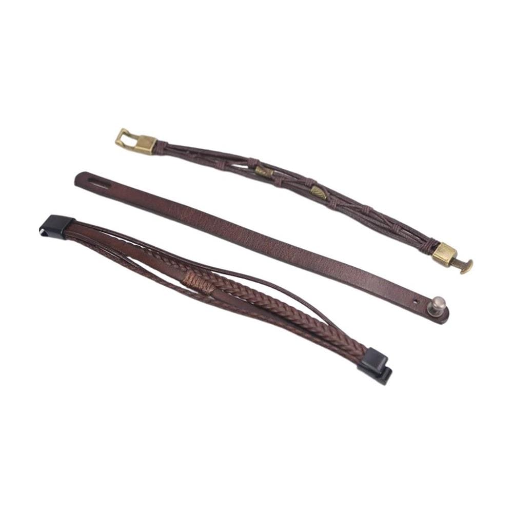 Bracciale In Pelle Set Con 3 Pezzi Darkbrown - Foto 1
