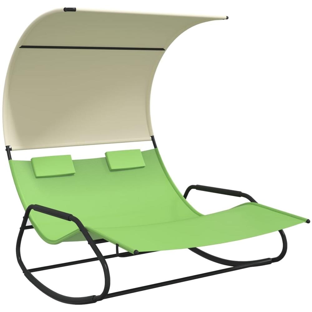 Lettino Prendisole Doppio A Dondolo E Baldacchino Verde E Crema - Foto 1