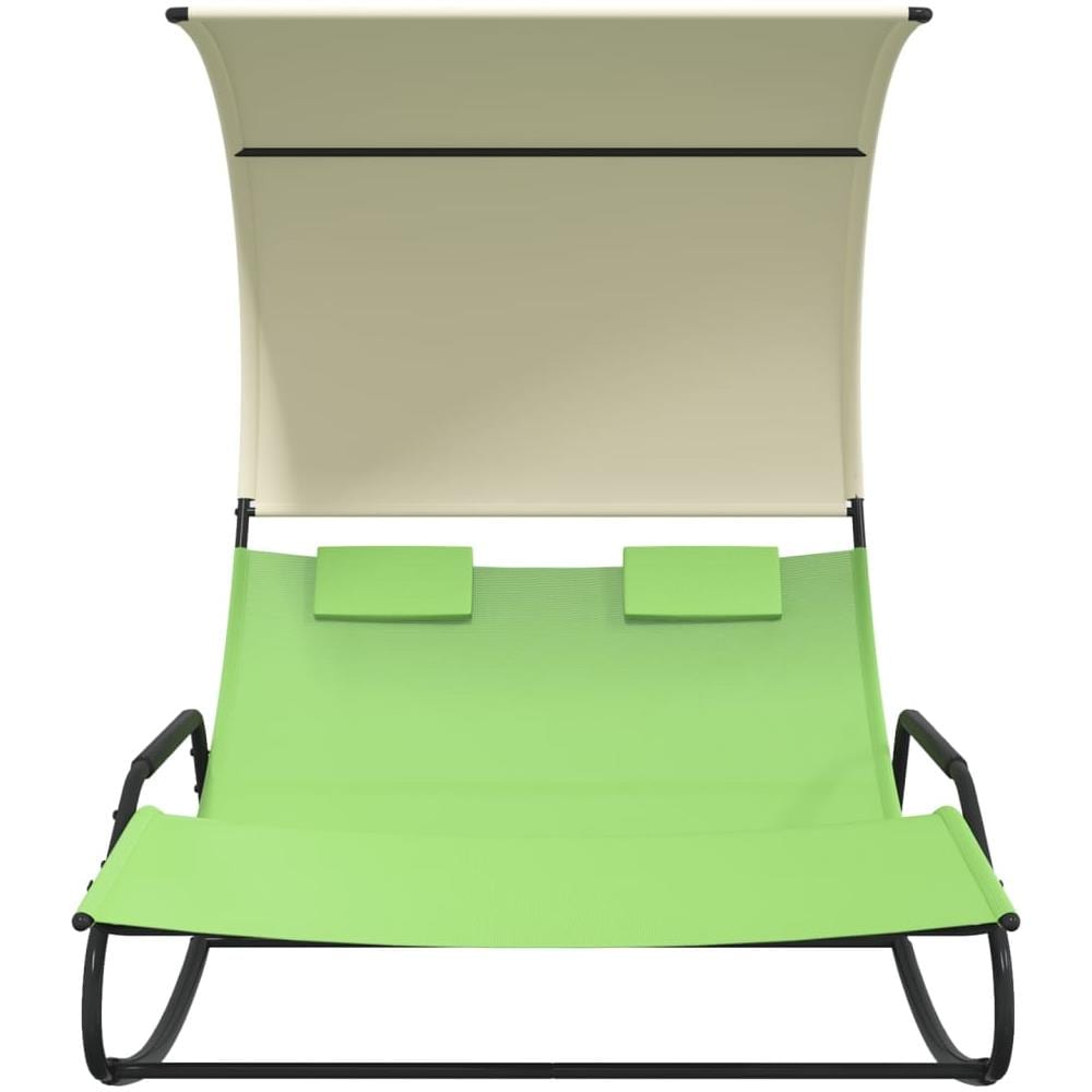 Lettino Prendisole Doppio A Dondolo E Baldacchino Verde E Crema - Foto 2