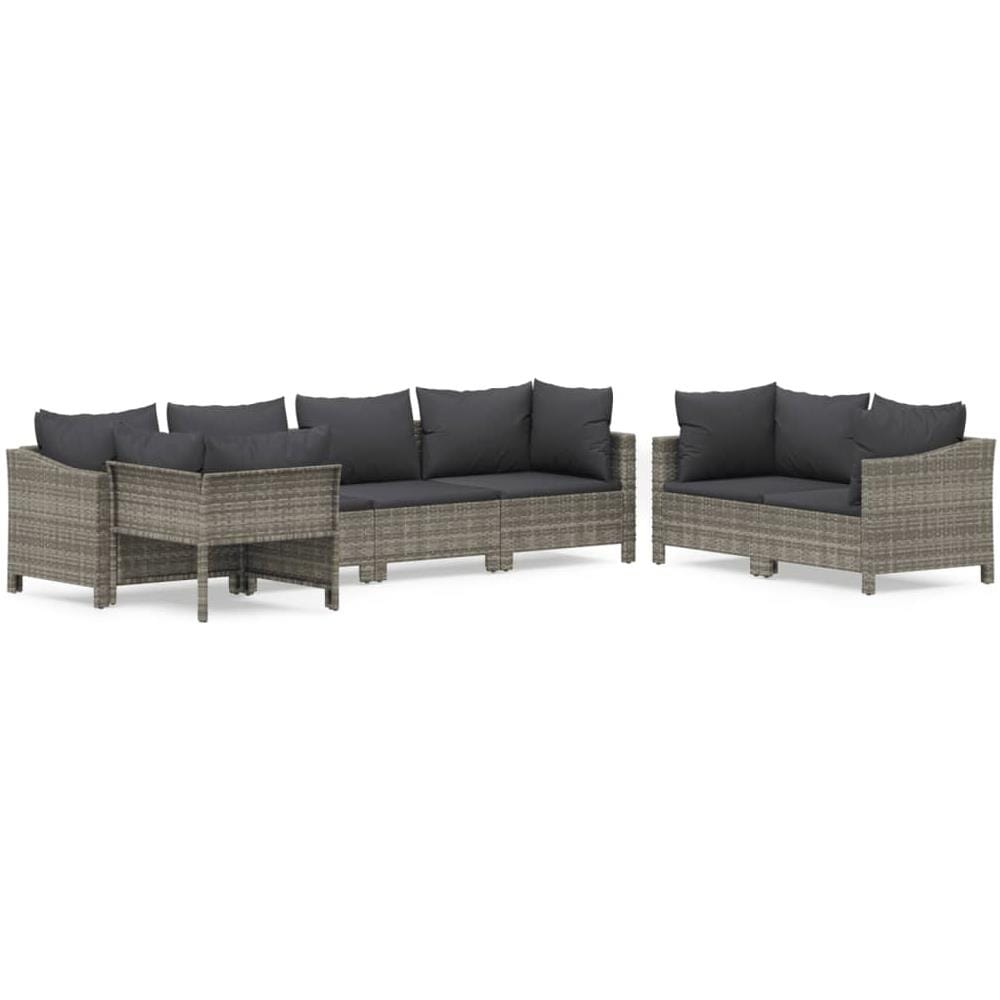 Set Divani da Giardino 7 pz con Cuscini in Polyrattan Grigio - Foto 2
